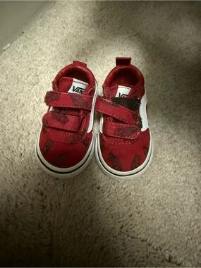 Vans Red Toddler Velcro Sneakers with White Side Stripe